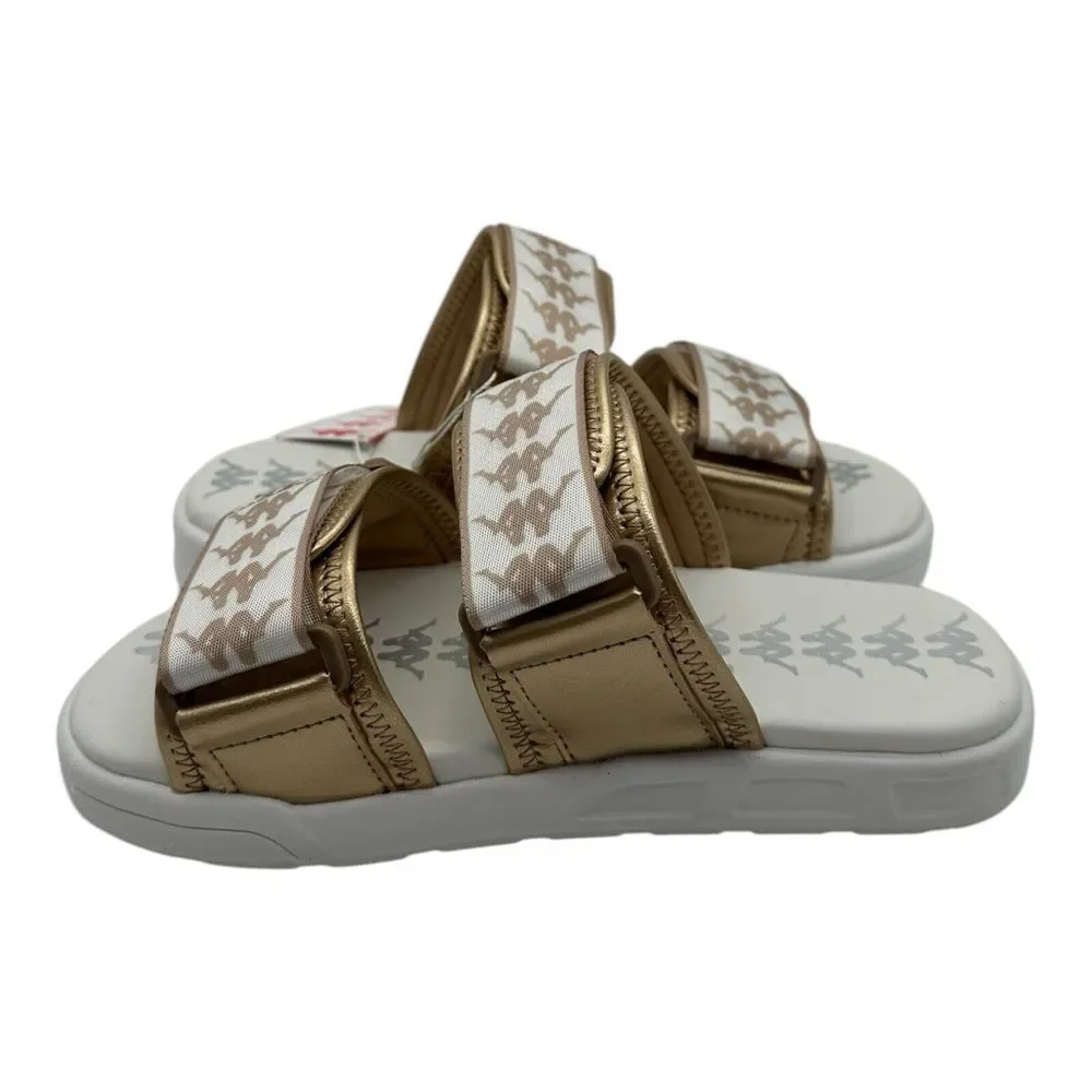 Kappa 222 Banda Aster 2 Sandals Womens Sz 6 White Almond Gold Slides 311BJLW-A0Q